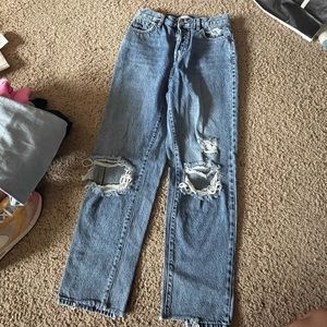 high rise straight leg jeans with rips!